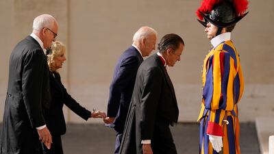 Joe Biden arrives for the meeting with Pope Francis. AP Photo
