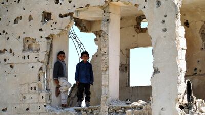 Syrian Kurdish boys in Kobani, near Aleppo in northern Syria. Ahmed Mardnli / EPA