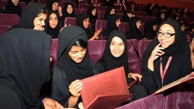 ABU From a range of schools across Abu Dhabi, 115 pupils took part in the three-week project, which took them to visit Al Ain Zoo, Etihad Airways and Ferrari World, among other attractions. - 21JUL2011 - Amnah al Suwaidi (from right) Eman Mubarak al Shamsi, Al Yazya Yousef Mohamed and Al Anood Ammar al Amri, youth students share there joy with their certificates during their Graduation ceremony for the Tourism Youth Summer camp 2011, yesterday at Armed Officers club in Abu Dhabi. Ravindranath K / The National
