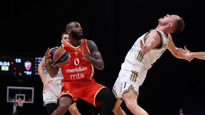 Crvena Zvezda's Codi Miller-Mcintyre, left, and Klemen Prespelic. EPA