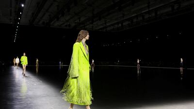 Neon fringing kick off Sabato de Sarno's new era at Gucci. Reuters