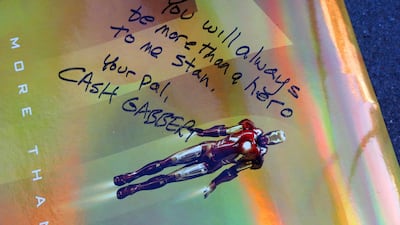 A message left by a fan on a poster among other memorabilia that adorns the star of Stan Lee on the Hollywood Walk of Fame. AP Photo