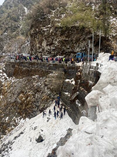 Emergency workers carry out a rescue operation at the pass. Photo: Indian army