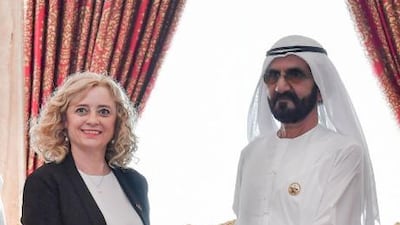 Sheikh Mohammed bin Rashid, Vice President and Ruler of Dubai, with Dr Lourdes Vega. Courtesy: Sheikh Mohammed bin Rashid's Twitter account