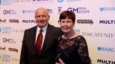 George Cohen and his wife Daphne before the London Football Awards 2017. Reuters