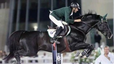 Saudi Arabia rider Khaled Al Eid with his horse Presley Boy leads the race.