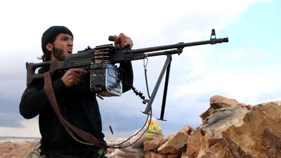 A rebel battles regime forces. While many rebel factions remain vehemently anti-Israel, some are taking a pragmatic stance and are willing to cooperate with their historic enemy if it helps defeat the president, Bashar Al Assad. Aleppo Media Centre / AFP / February 25, 2014