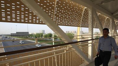 Newly built pedestrian overhead bridge on the Musaffah - Al Ain highway in Abu Dhabi. The city's municipality is focusing on improving safety for schools and pedestrians across the emirate. Ravindranath K / The National