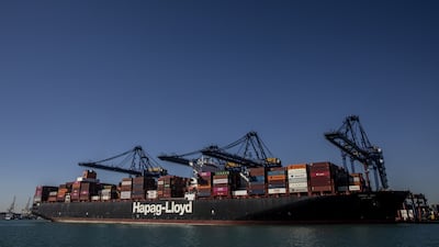 Containers are unloaded from a ship from Jebel Ali at the Port of Valencia in Spain. The EU and GCC are working towards securing a free trade agreement. Bloomberg