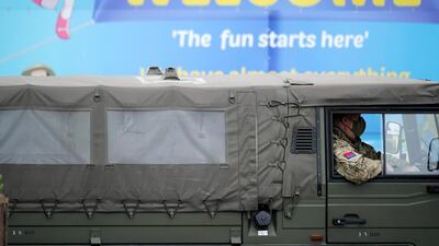 Members of the military arrive at Pontins. Getty Images
