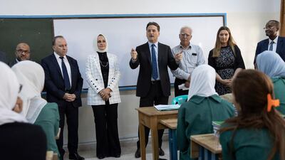 Pierre Krahenbuhl, centre, promised that UNRWA would do everything to “protect our flagship education programme”. EPA