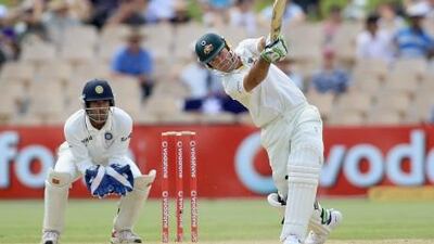 Ricky Ponting hits a four to long off during his century knock on day one of the fourth Test.
