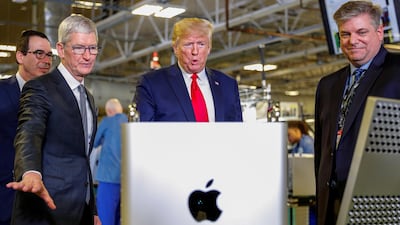 Apple CEO Tim Cook shows US President Donald Trump the Apple Mac Pro in Austin, Texas in November. The $57,000 machine is geared towards the 'hardcore professionals'. Reuters