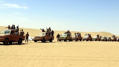 Pro-government fighters gather in Yemen's Shabwa province ahead of an offensive against Al Qaeda-held southern towns, including some seized recently in Abyan province. EPA / February 22, 2016
