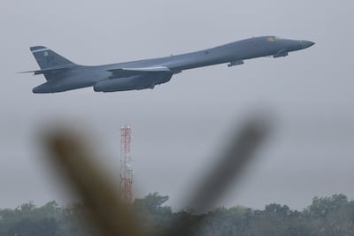 A B‑1B Lancer bomber departs RAF Fairford. Reuters