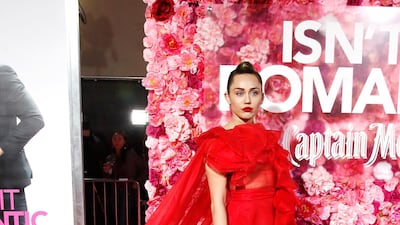Miley Cyrus in Valentino at the world premiere of 'Isn't It Romantic' in Los Angeles on February 11, 2019. EPA