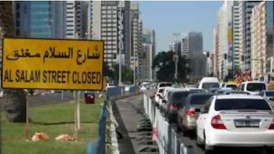 Traffic backed up on Al Salam Street.