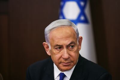 Israeli Prime Minister Benjamin Netanyahu at the weekly cabinet meeting in Jerusalem on Sunday. AP