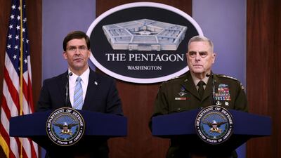 US Defence Secretary Mark Esper (L) and Chairman of the Joint Chiefs of Staff Gen. Mark Milley hold a news conference at the Pentagon the day after it was announced that Abu Bakr al-Baghdadi was killed in a US raid in Syria October 28, 2019 in Arlington, Virginia. Chip Somodevilla/Getty Images/AFP