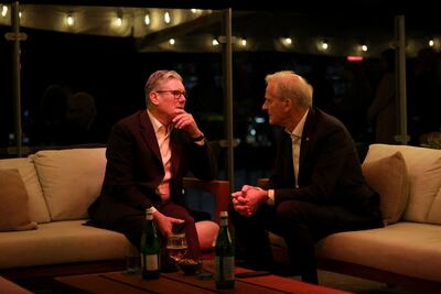 Britain's Prime Minister Keir Starmer, left, meets with Norway's Prime Minister Jonas Gahr Stoere in Copenhagen. AP