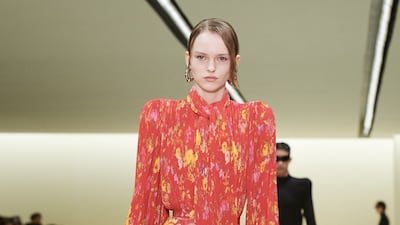 Balenciaga's autumn/winter 2023 show had some dresses with sleeves so long, the hands were completely covered. All photos: Balenciaga