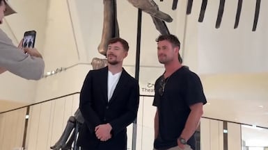 MrBeast and Chris Hemsworth at Natural History Museum Abu Dhabi. Photo: Visit Abu Dhabi