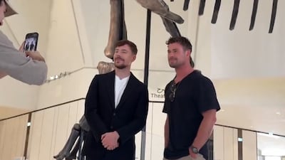 MrBeast and Chris Hemsworth at Natural History Museum Abu Dhabi. Photo: Visit Abu Dhabi
