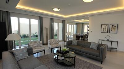 The living room area in a four-bedroom villa of the Villa Lantana project, which boasts of 17 villa types and 11 floor plans. Satish Kumar / The National