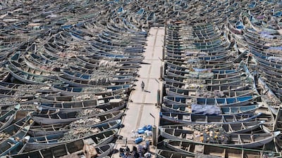 Docked pirogues at the Port Artisanal in Nouadhibou, Mauritania. AFP