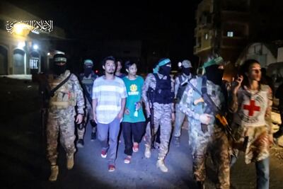 Thai hostages are released in the Gaza Strip. Photo: Hamas Media Office / AFP