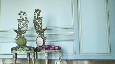 Jaylyn Willow, one of the chair models by Mona Itani. Itani’s unique products are hand-engraved and hand-painted in Lebanon. Courtesy Mona Itani