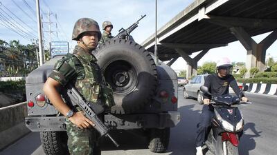 The Thai army’s presence has been concentrated around the two rival protest camps and at broadcast media outlets that are deemed sympathetic to pro- or anti-government protesters. Thailand’s Gen Prayuth declared martial law in the early hours of May 20, 2014. Chaiwat Subprasom / Reuters
