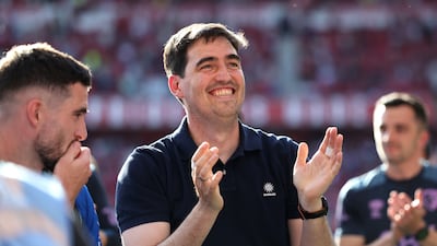 Andoni Iraola applauds the fans after his final game in charge at Bournemouth. AFP