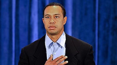 Tiger Woods makes his statement at the Sawgrass Players Club, Florida, on Friday.