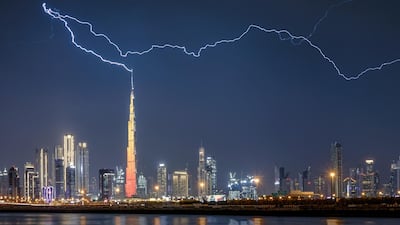 Lightning strikes the Burj Khalifa on January 10, 2020. Courtesy Zohaib Anjum