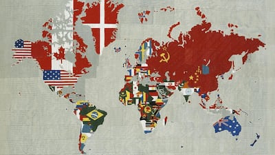 One of Alighiero Boetti’s embroidered maps of the world from 1984. Far from being the neutral presentation of objective reality, map-making is an inherently political process. Copyright Christie’s Images Ltd