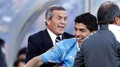 Oscar Washington Tabarez, left, has steered Uruguay to the last 16 of the World Cup for the first time in two decades.