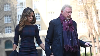Boris Becker arrives with his partner Lillian de Carvalho Monteiro at Southwark Crown Court in London. EPA