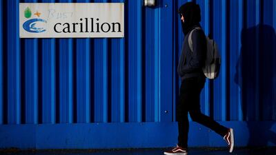 Defaced branding outside Carillion's Royal Liverpool Hospital site in Liverpool. The UK conglomerate's failure has revealed serious national shortcomings. Phil Noble/Reuters