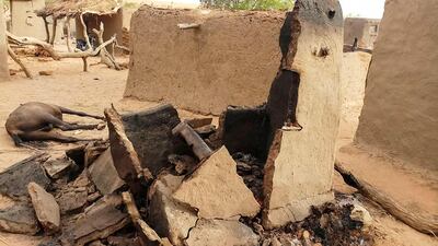 A destroyed home in the Dogon village of Sobane-Kou, near Sangha, after an attack that killed over 100 ethnic Dogon on June 9, 2019 evening. AFP