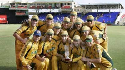 Th Australia cricket team celebrate after their recent one-day international series victory over West Indies.