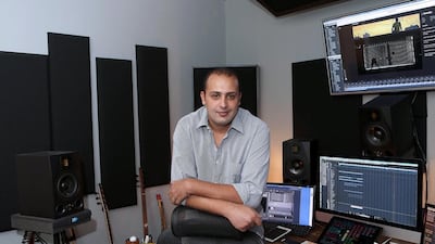 Khaled Hamdy in his studio in The Greens – a mash-up of the Starship Enterprise’s bridge and Keith Richards’ pad. Pawan Singh / The National