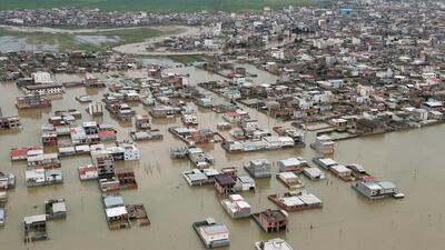 An aerial view of flooding in Golestan province, Iran March 27, 2019. Reuters