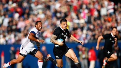 Sonny Bill Williams of the All Blacks makes a break away during their Test win over the United States on Saturday in Chicago. Phil Walter / Getty Images / AFP / November 1, 2014