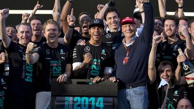 Russian Grand Prix, October 12. Hamilton won from pole as Mercedes clinched the constructors’ title with another one-two. Rosberg locked up at the first corner and damaged his tyres in a costly error, but made a fine recovery drive from 20th place. Points: Hamilton 291, Rosberg 274. (Photo: Pavel Golovkin / AP)