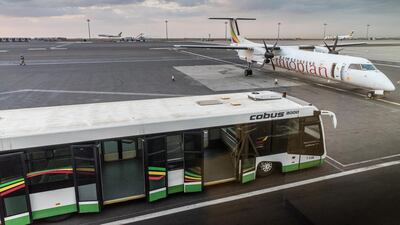 EF46YE Ethiopian Airlines plane at Addis Ababa airport, Ethiopia, Africa. The airline is part of the Star Alliance
