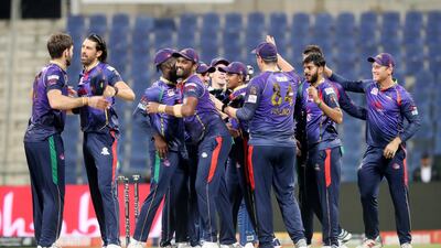 Bangla Tigers celebrate after winning the match against Northern Warriors. Pawan Singh / The National