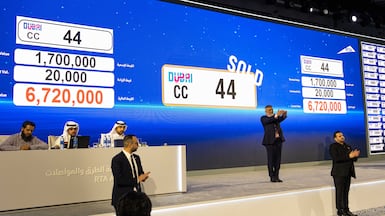 The CC44 number plate attracted the biggest bid of the night at Hilton Dubai Al Habtoor City