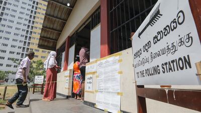 Voters at a polling station in Sri Lanka's capital Colombo to elect representatives to the 225-member parliament. EPA