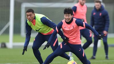 Heung-Min Son and Carlos Vinicius battle for the ball. Getty